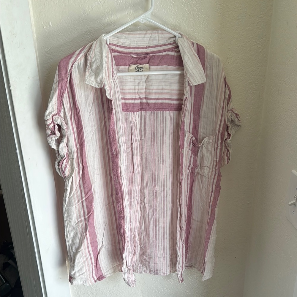 Striped Pink and White Button-Up Shirt